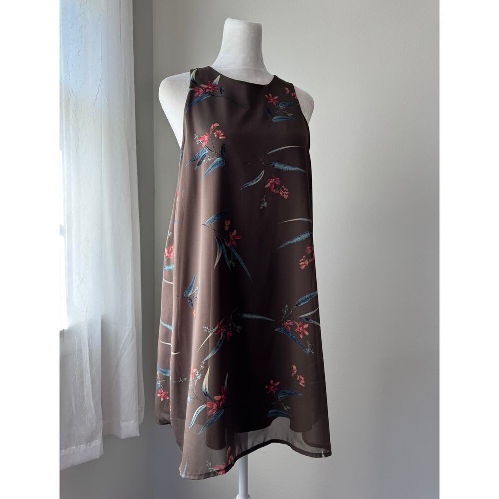 Vintage Y2K Final Touch Brown Floral Print Sleeveless Knee Length Shift Dress